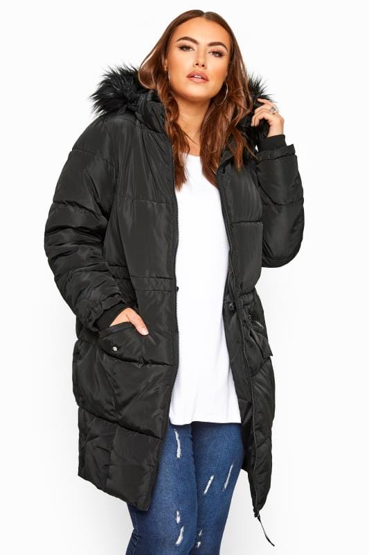 Yours Clothing Womens Plus Size Lined Parka with Faux Fur Trim Hood 