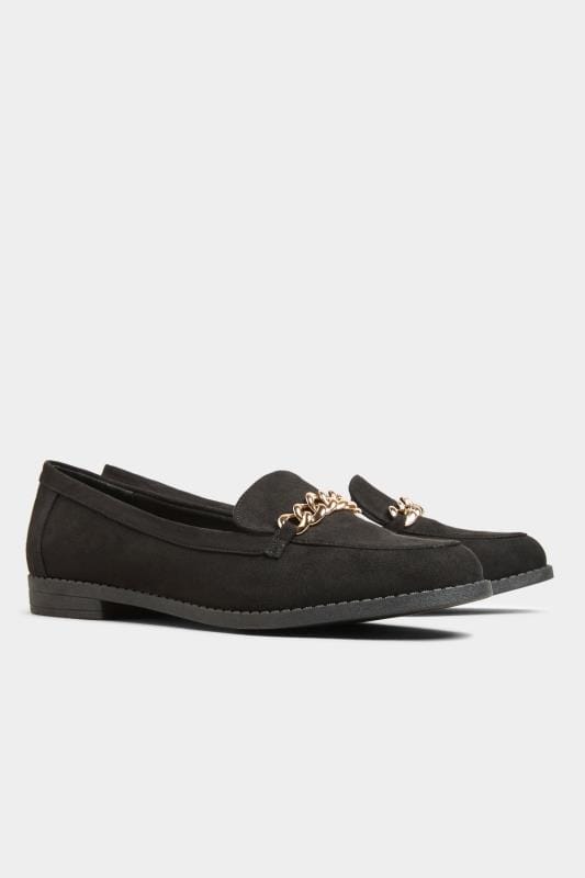 Black Vegan Suede Chain Loafers In Extra Wide Fit_7307.jpg