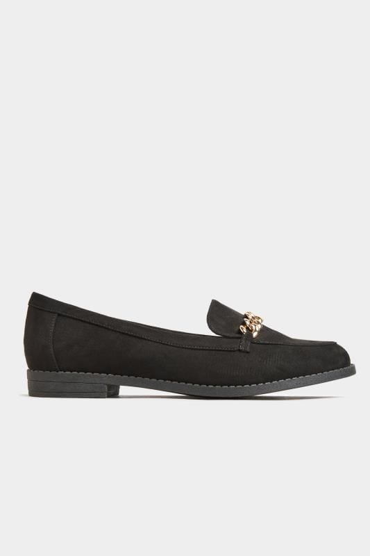 Black Vegan Suede Chain Loafers In Extra Wide EEE Fit 3