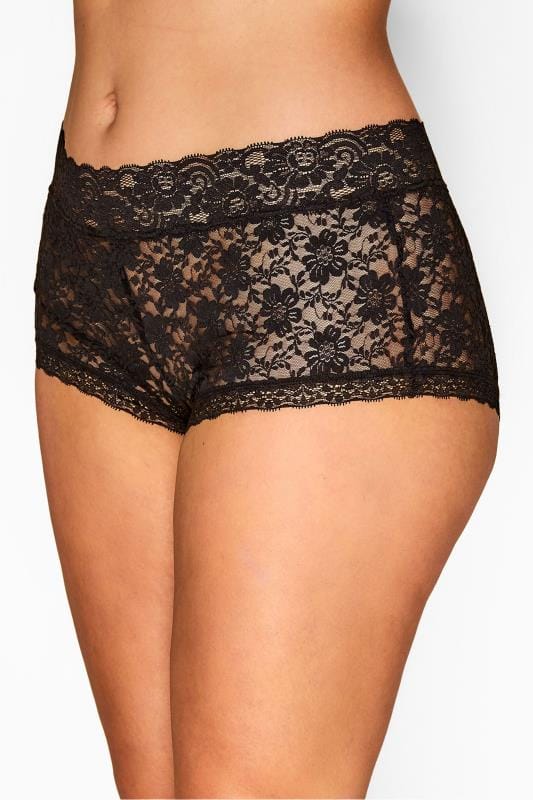  Briefs Grande Taille YOURS Curve Black Floral Lace Mid Rise Shorts