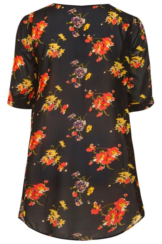 Black Floral Print Double Layered Blouse | Sizes 16-36 | Yours Clothing