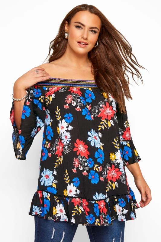 black floral bardot top