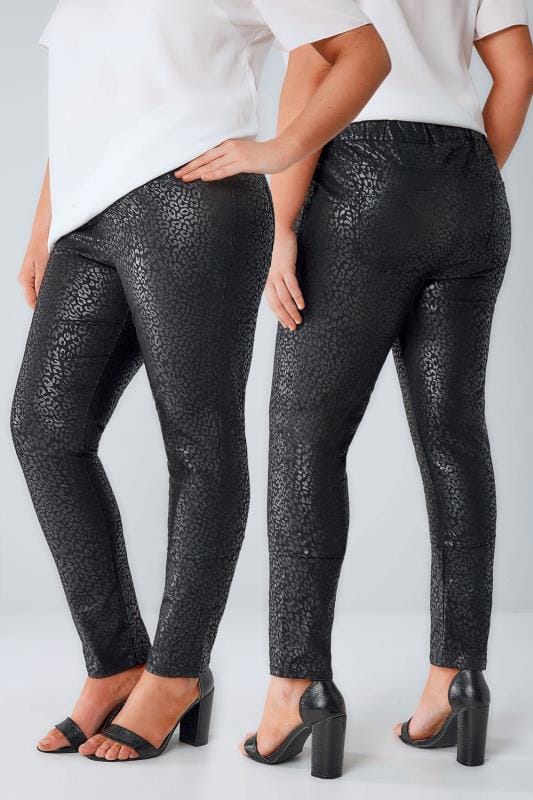 Black Foil Leopard Print Jeggings, Plus Size 16 to 32 | Yours Clothing