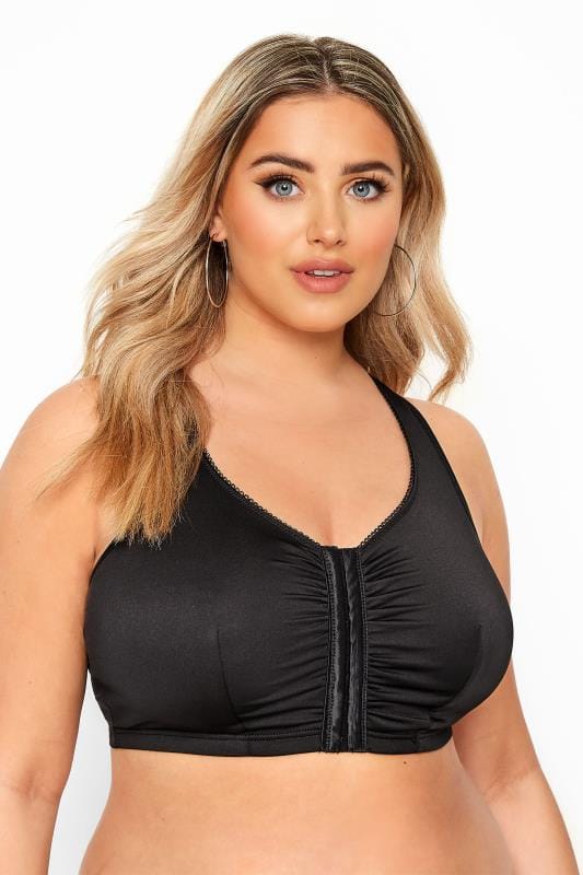 Black Non-Wired Front Fastening Bra | Yours Clothing 1