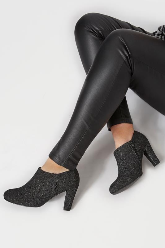 Black Glitter Boot Heels In Extra Wide 