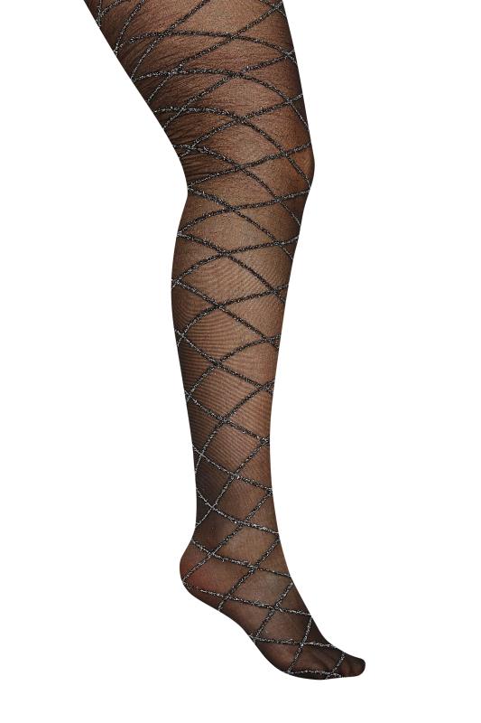 Black Glitter Criss Cross Tights | Yours Clothing 3