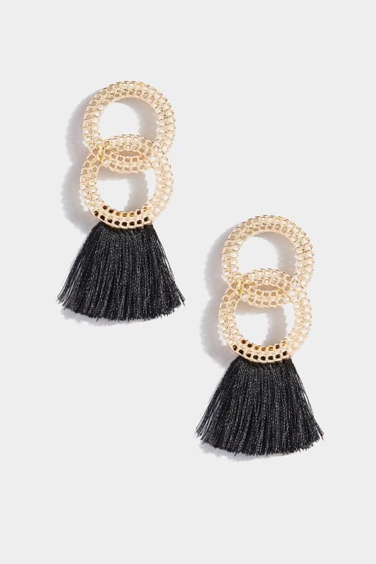 Plus Size Earrings Gold & Black Tassel Earrings