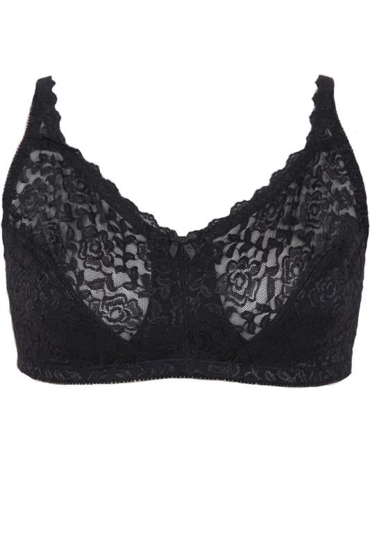 Black Hi Shine Lace Non-Padded Non-Wired Full Cup Bra | Yours Clothing 3