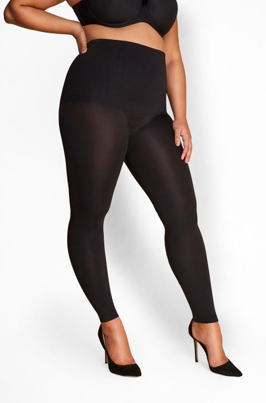Black High Waisted Shaping Footless Tights 1