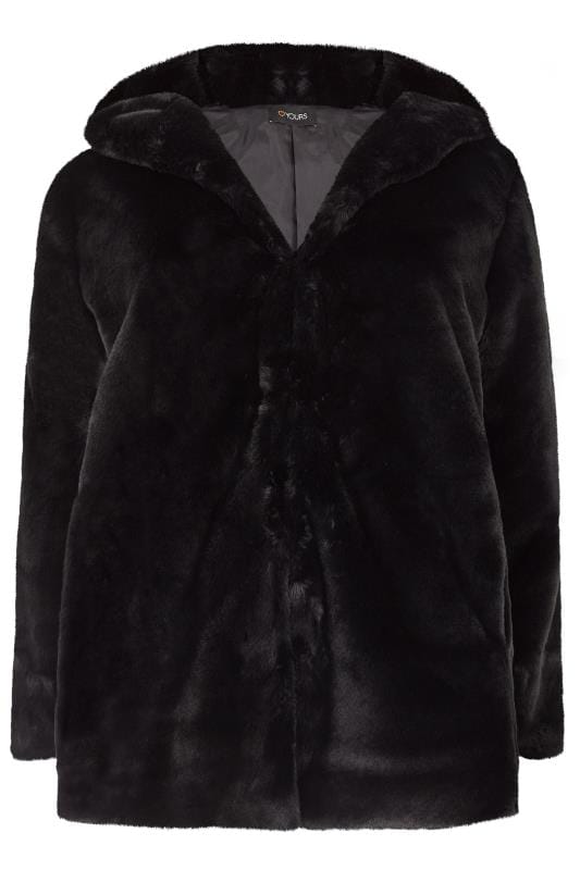 Black Hooded Faux Fur Jacket | Yours Clothing