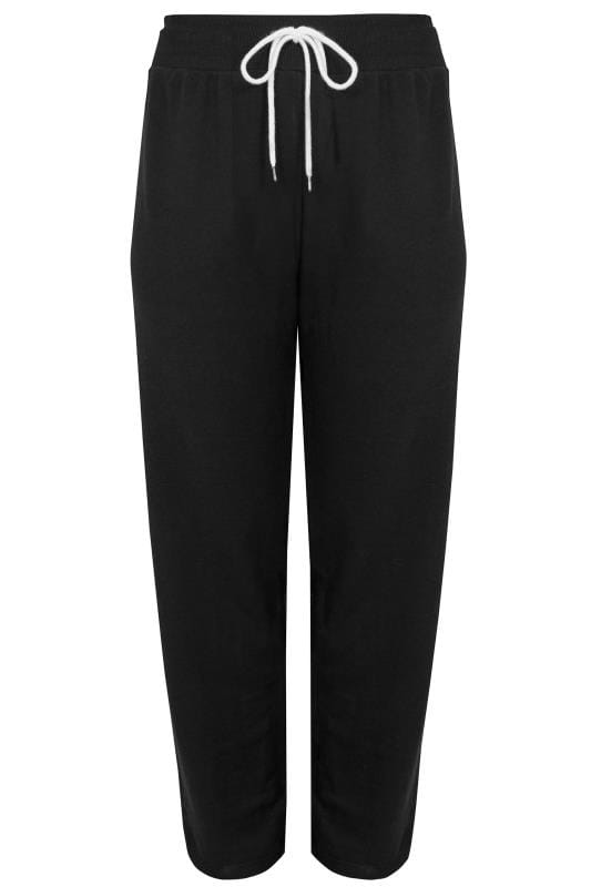 black joggers with white drawstring