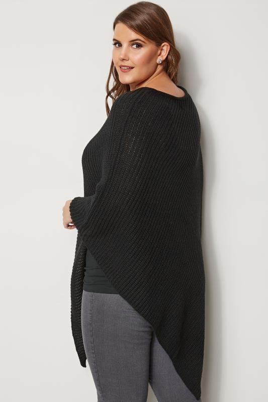 Black Knitted Poncho, plus size 16 to 32 | Yours Clothing