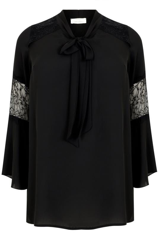 YOURS LONDON Black Pussy Bow Chiffon Blouse, plus size 16 to 32 | Yours ...