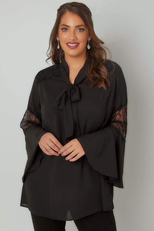 Yours London Black Pussy Bow Chiffon Blouse Plus Size 16 To 32 Yours