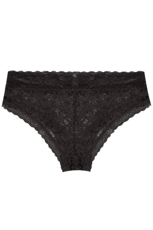 Black Lace Low Rise Brazilian Knickers | Yours Clothing 4