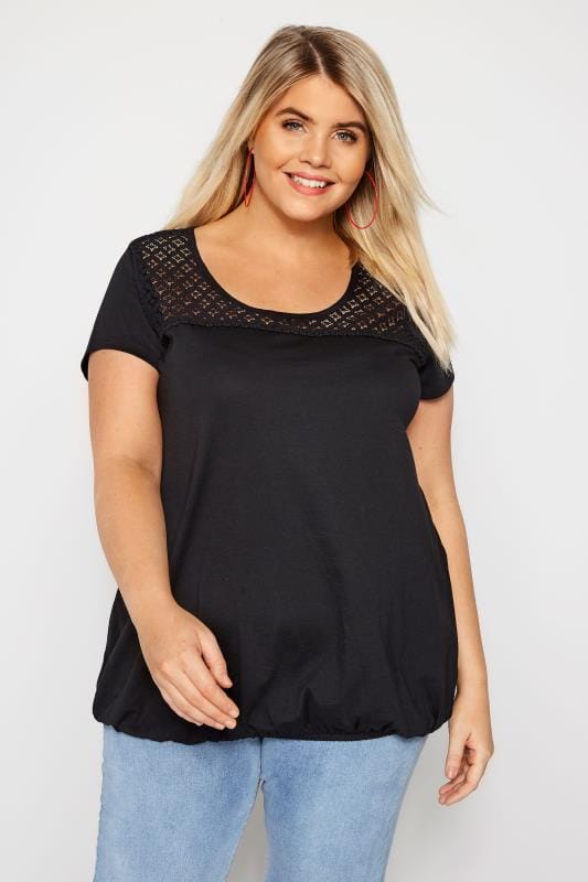 Black Lace Bubble Hem Top | Plus Sizes 16 to 36 | Yours Clothing