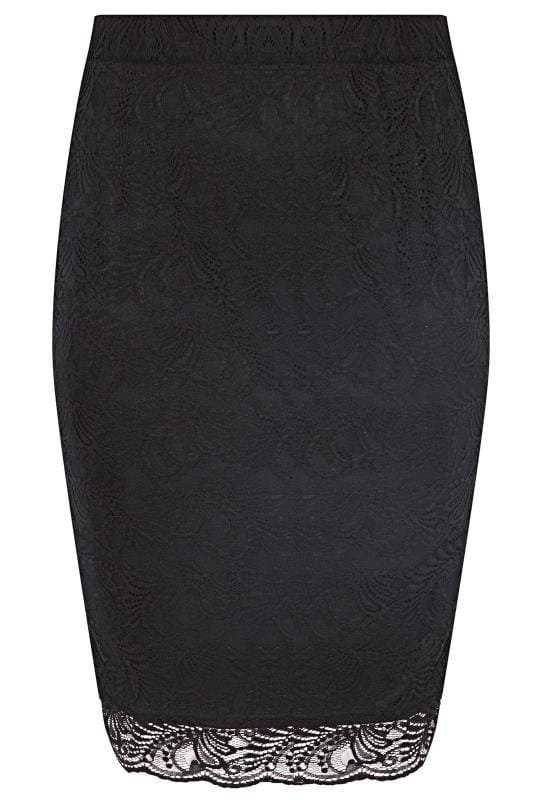 YOURS LONDON Black Lace Pencil Skirt With Scalloped Hem, plus size 16 ...