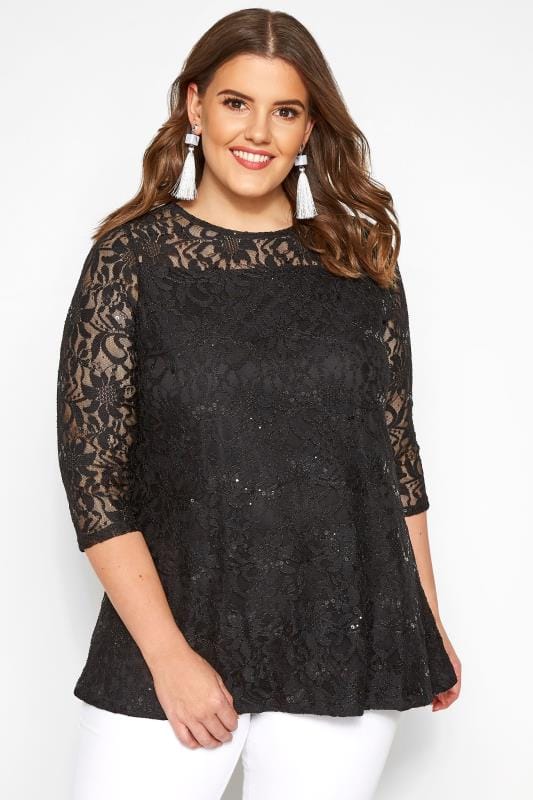 Black Lace Swing Top, Plus size 16 to 36 | Yours Clothing