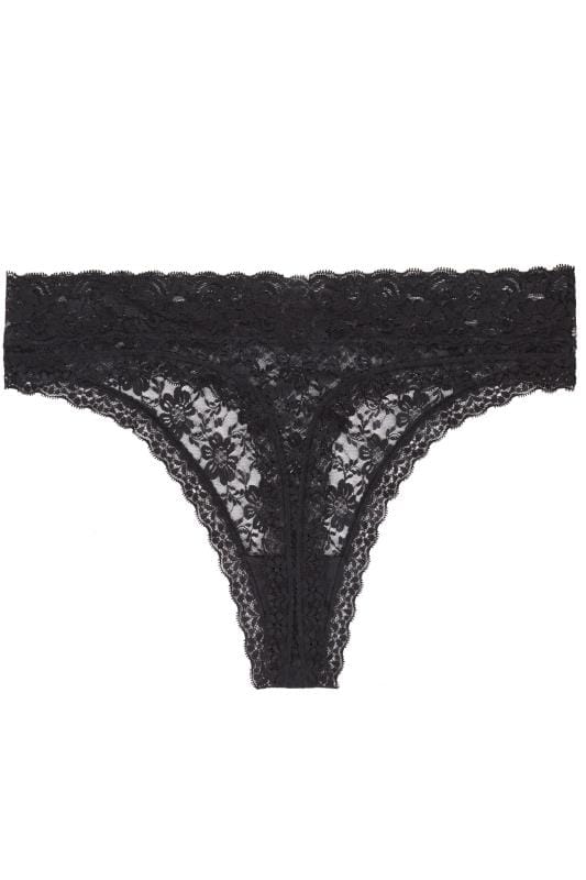 Plus Size Black Lace High Leg Thong | Yours Clothing 3