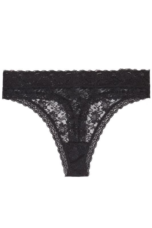 Plus Size Black Lace High Leg Thong | Yours Clothing 2