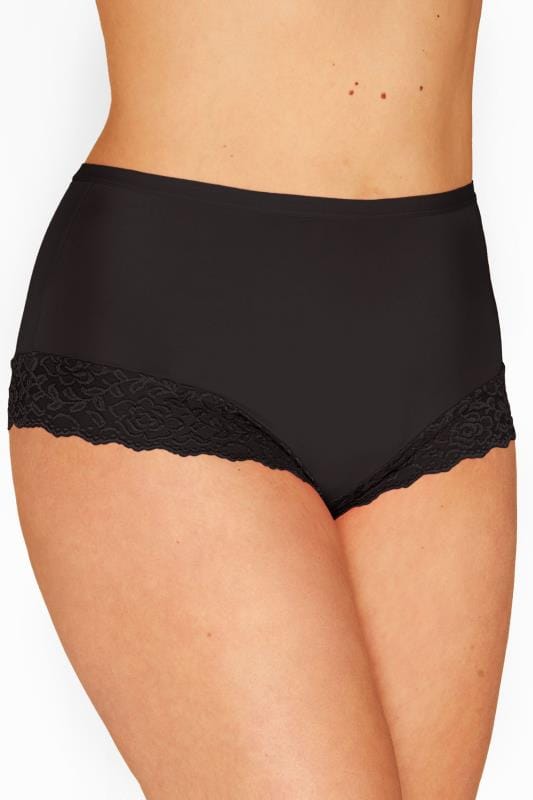 Plus Size Black Lace Trim High Leg Knickers | Yours Clothing 1