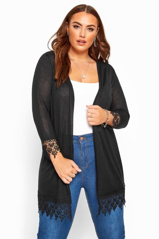 Black Lace Trim Cardigan Yours Clothing 9334