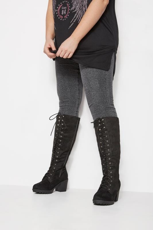 black knee high boots with laces