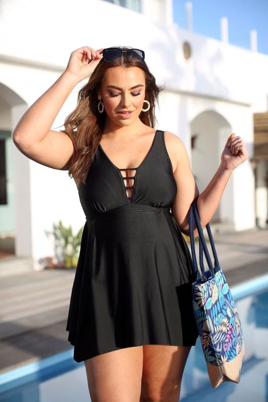 black plus size swim dress
