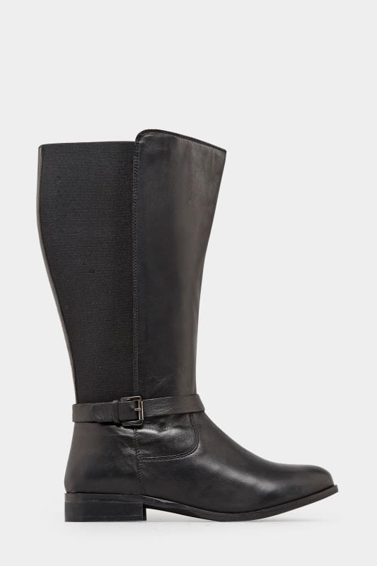 Black Leather Riding Boots With Stretch Panels In Eee Fit Yours Clothing 7750