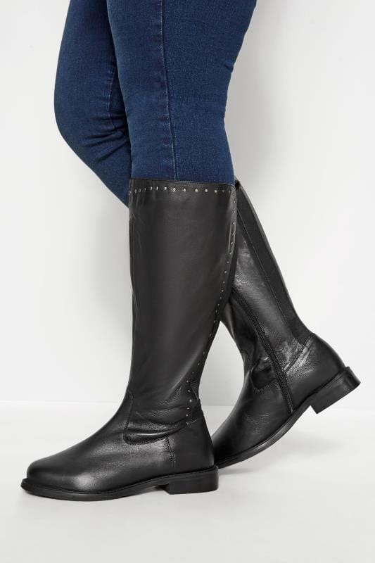 wide black leather boots