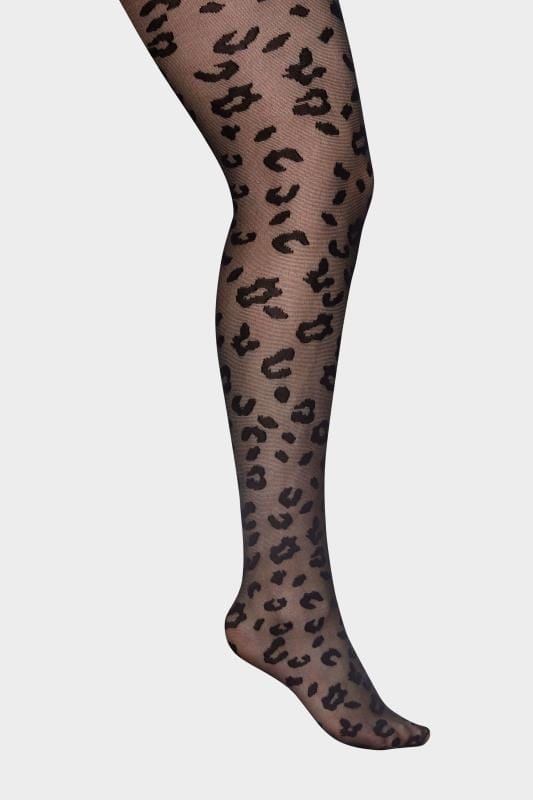 Tall Plus Size Tights Yours Black Leopard Pattern Tights