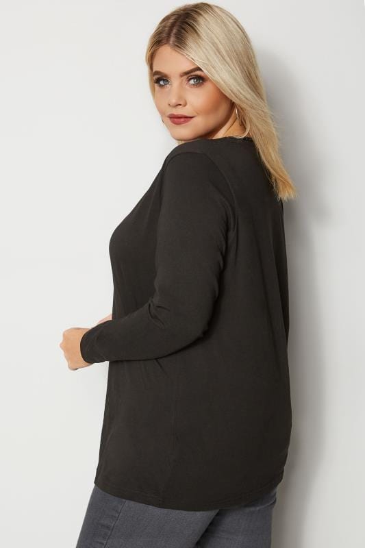 Black Long Sleeved V Neck Jersey Top Plus Size 16 To 36 Yours Clothing