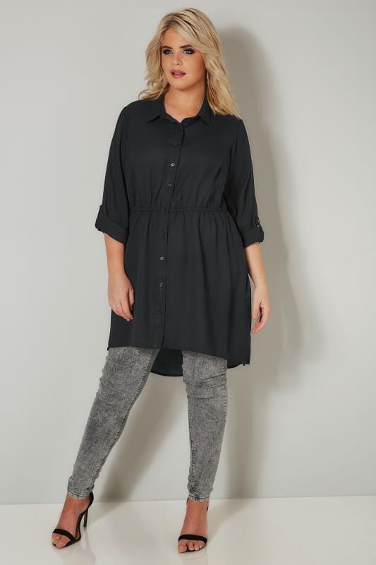 Black Longline Shirt, plus size 16 to 36 | Yours Clothing