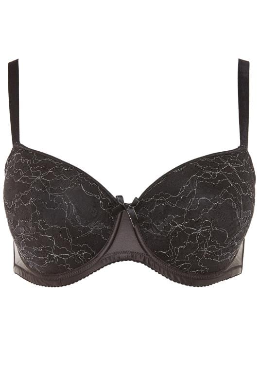 Black Metallic Floral Lace Balcony Bra | Yours Clothing