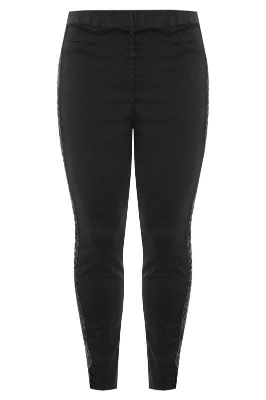 black trousers with glitter side stripe