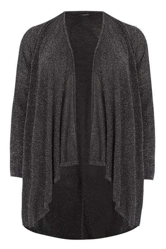 Black Metallic Waterfall Cardigan, Plus size 16 to 36 | Yours Clothing