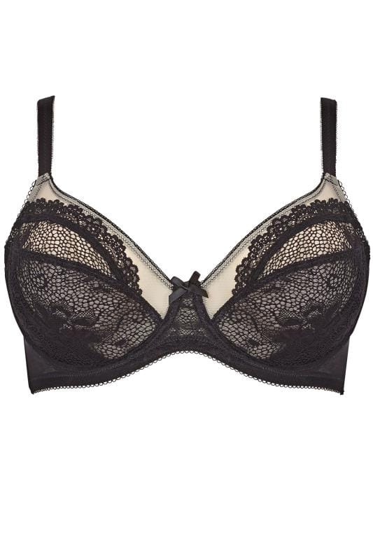 Black & Nude Wired Lace Bra Sizes 38DD-48G 3