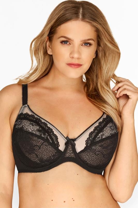 Black & Nude Wired Lace Bra Sizes 38DD-48G 2