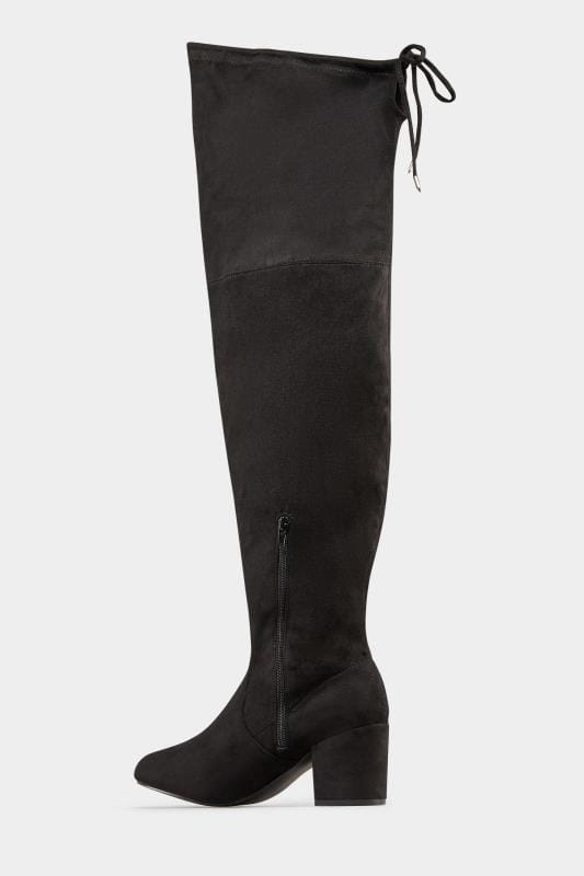 Black Faux Suede Over The Knee Boots In Wide E Fit & Extra Wide EEE Fit | Yours Clothing 5