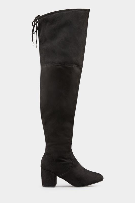 Black Faux Suede Over The Knee Boots In Extra Wide Fit 3
