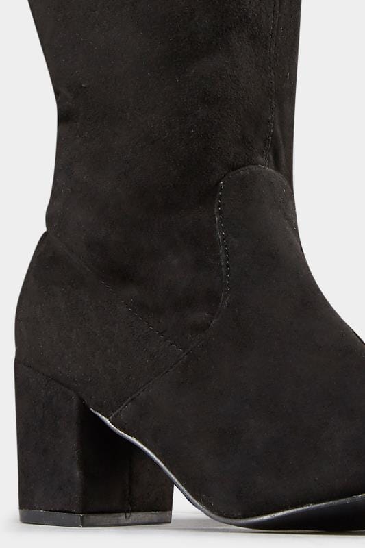 Black Faux Suede Over The Knee Boots In Extra Wide Fit 4