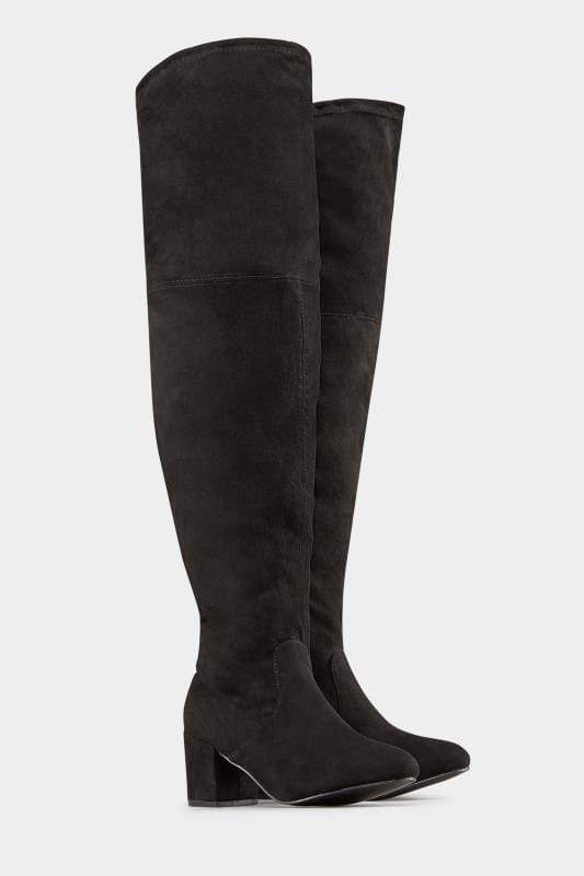 Black Faux Suede Over The Knee Boots In Extra Wide Fit 2