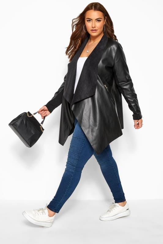 Buy black faux leather jacket plus size cheap online