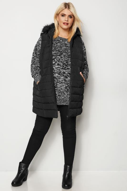 ladies black gilet with hood