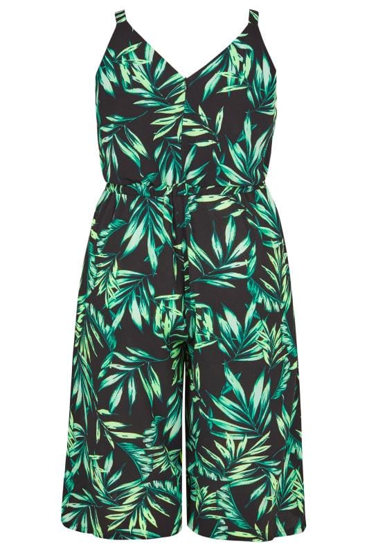 Black Palm Leaf Culotte Jumpsuit | Plus Sizes 16 to 36 | Yours Clothing