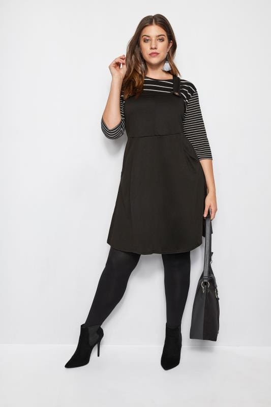 Black Button Pinafore Dress, Plus size 16 to 36 | Yours Clothing