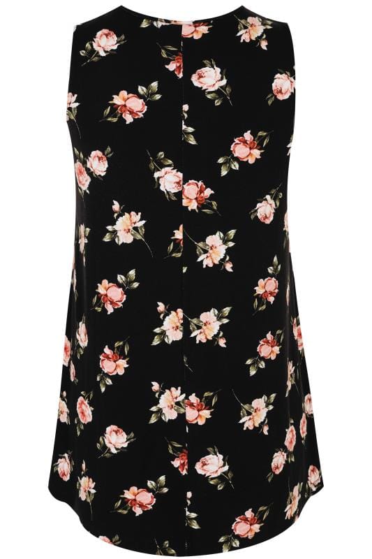 Black & Pink Floral Print Swing Top, plus size 16 to 36 | Yours Clothing
