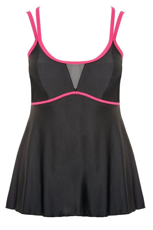 Curve Black & Pink Trim Swim Dress 6