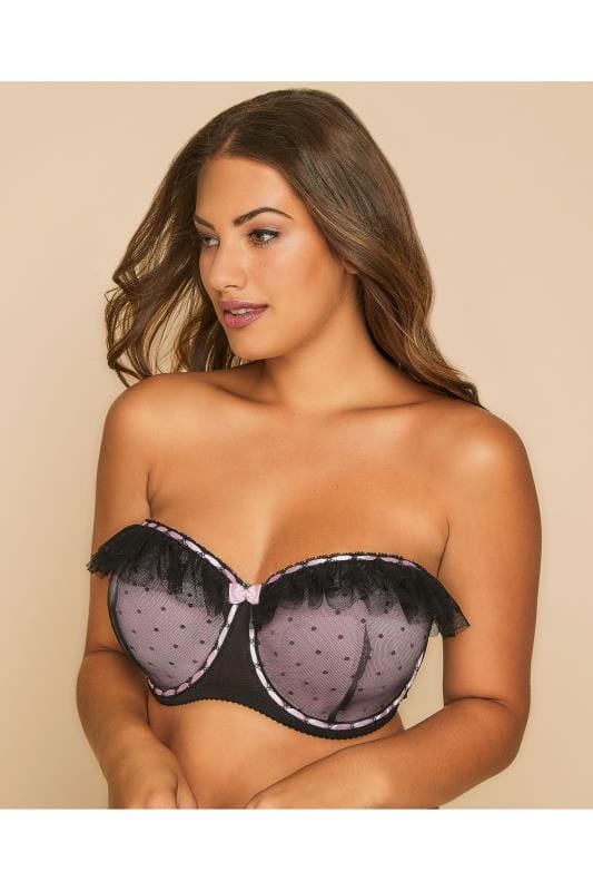 Black And Pink Underwired Multiway Bra With Frill Detail And Removable Straps Yours Clothing 