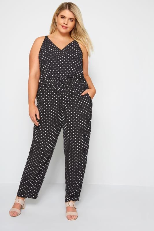 Plus Size Black Polka Dot Jumpsuit | Sizes 16 to 36 | Yours Clothing
